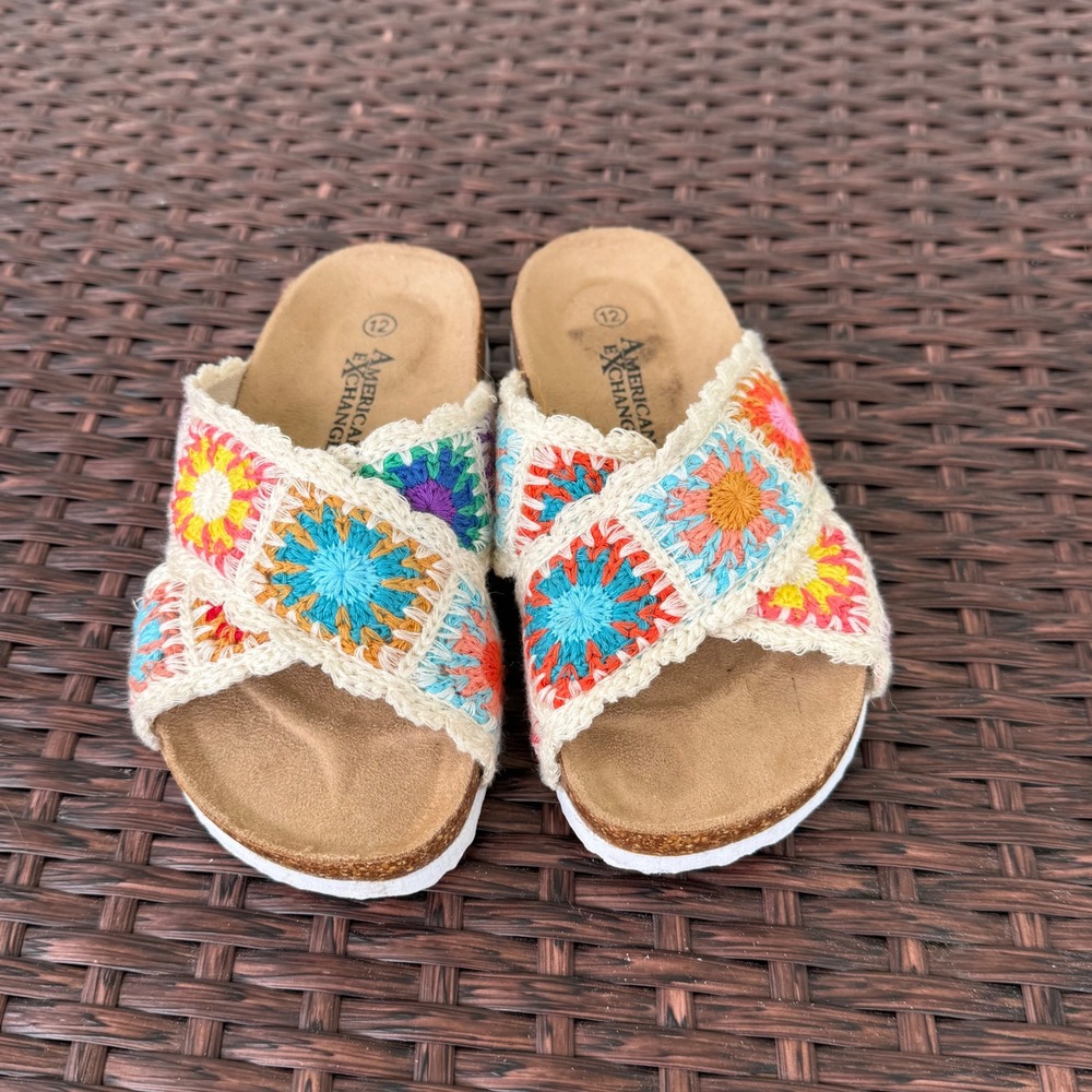 American Exchange Kids Crochet Granny Square Slide Sandals Multicolor Size 12